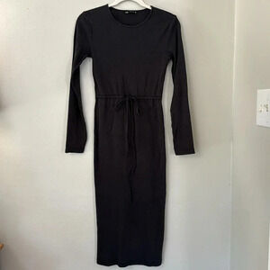 Zara Ribbed Tie Waist Bodycon Midi Dress
